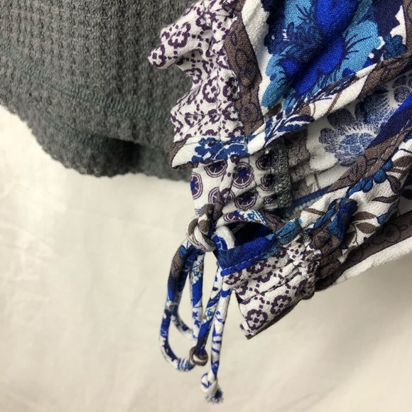 In Loom Waffle Knit Thermal Mix Print Contrast Long Sleeves Top Blouse Size L - Picture 8 of 11